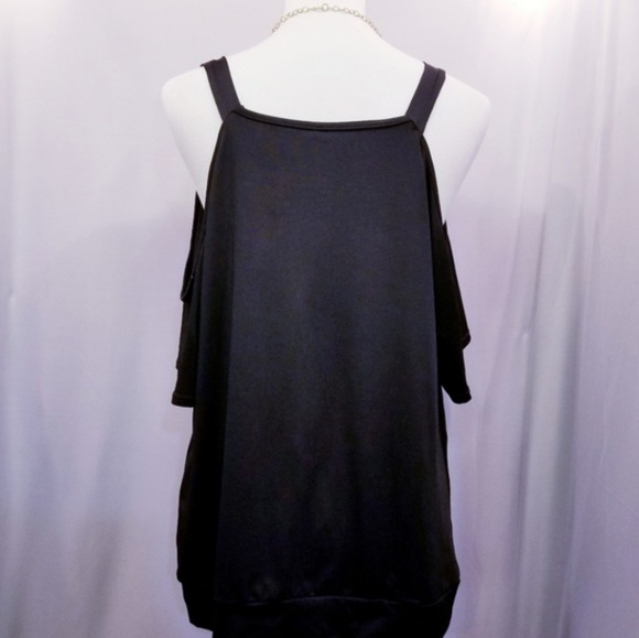 Cold Shoulder Blouse Draped Lace V Neck - Picture 7 of 8